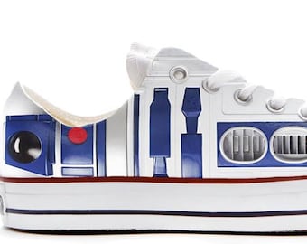 R2D2 Droid style wars in the star illustration custom converse low top shoes sneakers printed trainers gift