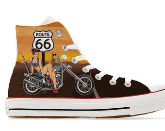 Converse Shoes Pinup Girl Route 66 Easy Chopper Rider California Cult Classic Movie Biker Motorcycle Bike Custom Printed Sneakers Trainers Etsy