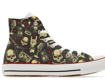 custom printed converse shoes sneakers heavy metal rock star DJ Skulls retro sneakers