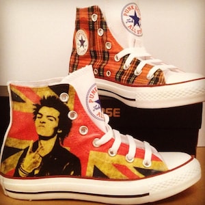 British Punk Rock Sid Vicious Tartan Custom Converse Fk You Chucks sneakers trainers printed gift high top music
