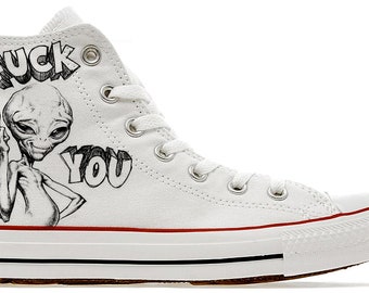 movie ET Alien fk you sketch custom printed converse syfy shoes gift Paul sneakers Christmas sci-fi comic con Area 51 ufo