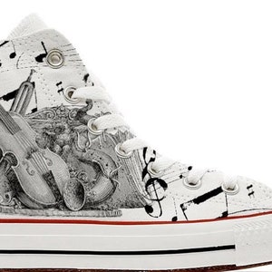 Vintage Illustration Music Musical Instruments Violin Brass notes custom printed converse shoes musician band sneakers