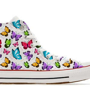 custom shoe colourful butterflies pattern custom printed converse shoes - gift sneakers mothers day girly summer