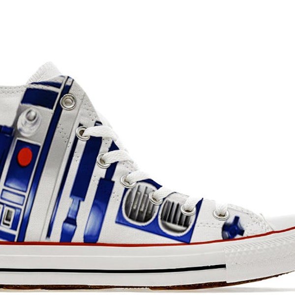 R2D2 Droid style wars in the stars illustration custom converse High top shoes sneakers trainers printed robot gift C3PO