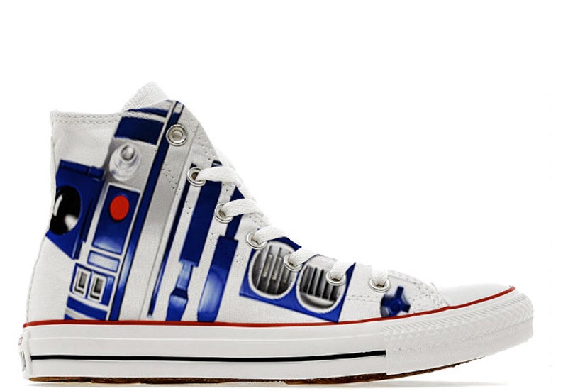 R2D2 Droid style wars in the stars illustration custom converse High top shoes sneakers trainers printed robot gift C3PO image 1