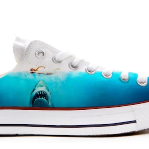shark attack movie design custom converse low top shoes great white killer man eater diver sneakers gift printed trainers