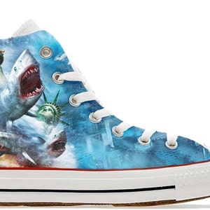 Custom tornado killer sharks with large jaws custom converse high top shoes sneakers trainers great white