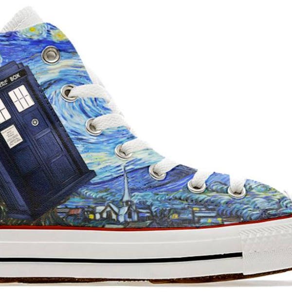 The doctor police public call box lord  of time design custom converse high top shoes who sneakers trainers printed