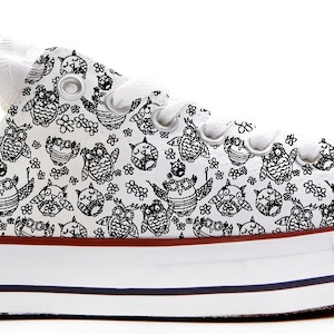 Apply little owls officially licensed Michelle green designs printed onto genuine converse shoes gift lowtop birds flowers