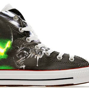 Alien horror scary cult movie design custom converse high top shoes sneakers trainers printed syfy scifi space gift laceup