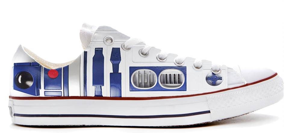 R2D2 Droid style wars in the star illustration custom converse low top shoes sneakers printed trainers gift