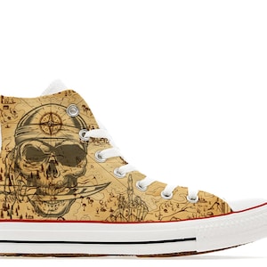 Piratenschat eenogige willy atlas ontdekkingsreiziger reiziger vintage kaart geïllustreerd aangepaste converse hoge schoenen reizen sneakers gedrukt cadeau
