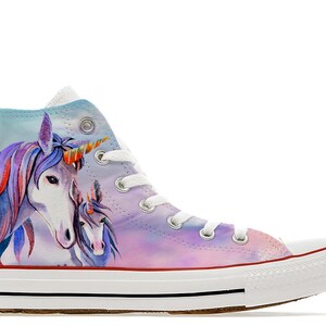 Magical Unicorn illustrated converse high top shoes great for Mother's Day pony horse sneakers gift