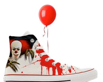 Scary clown Halloween alien  horror scary cult movie design custom converse high top shoes