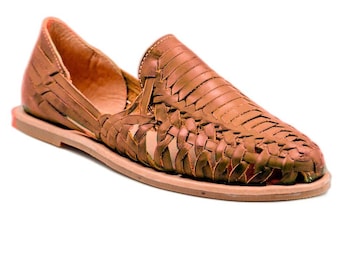 Sandalias mexicanas huarache de cuero marrón hechas a mano para mujer