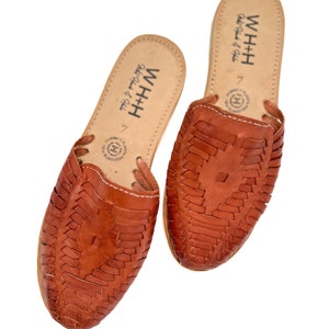 Women&#39;s handmade leather Walnut Brown Slip on Huarache Sandals
