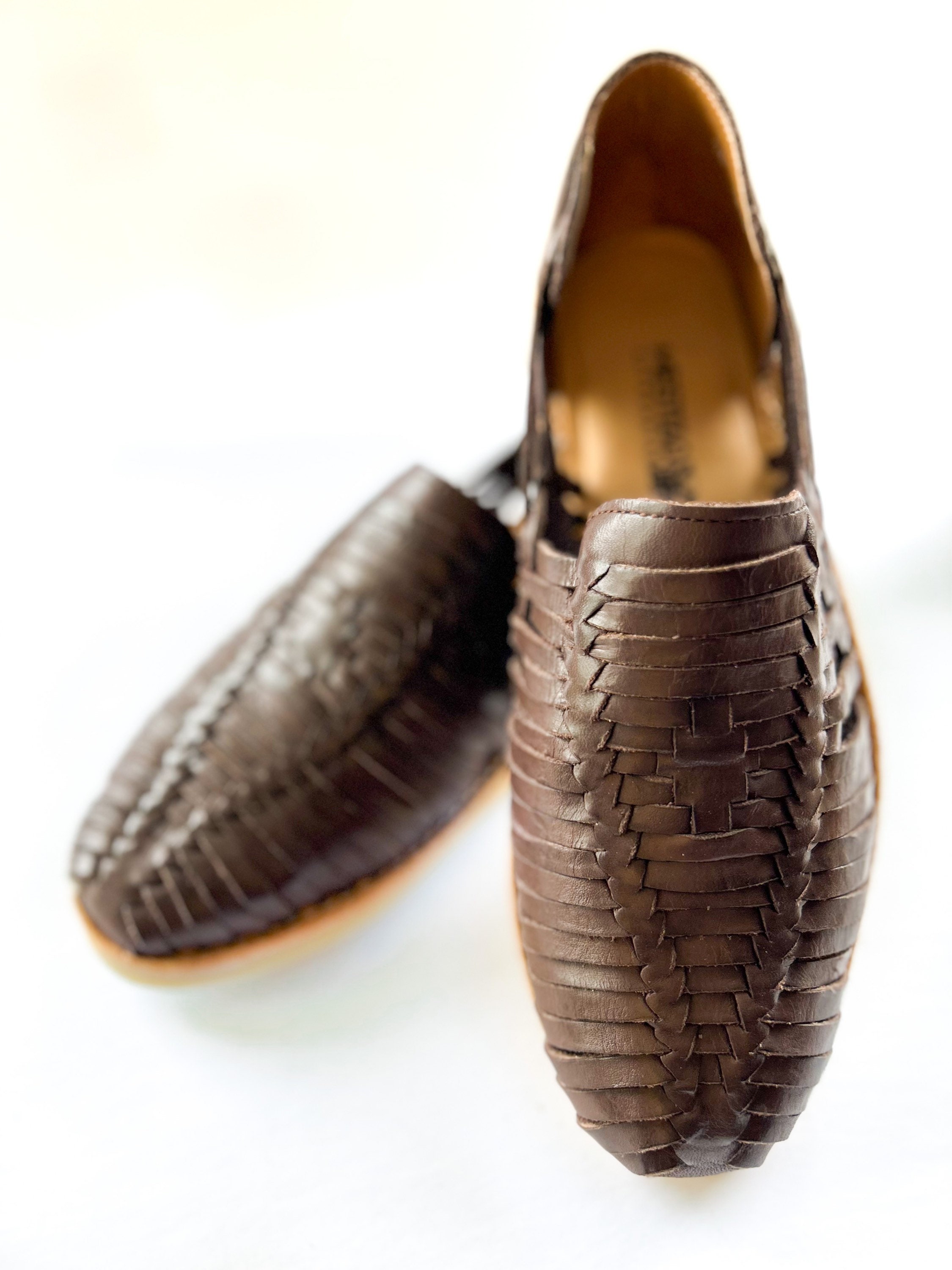 Mens Burnt Brown Tooled Leather Handmade Closed Toe Aztec Calendar Huaraches Closed Toe Huaraches for Men in Brown, Artisan Footwear  main image 4