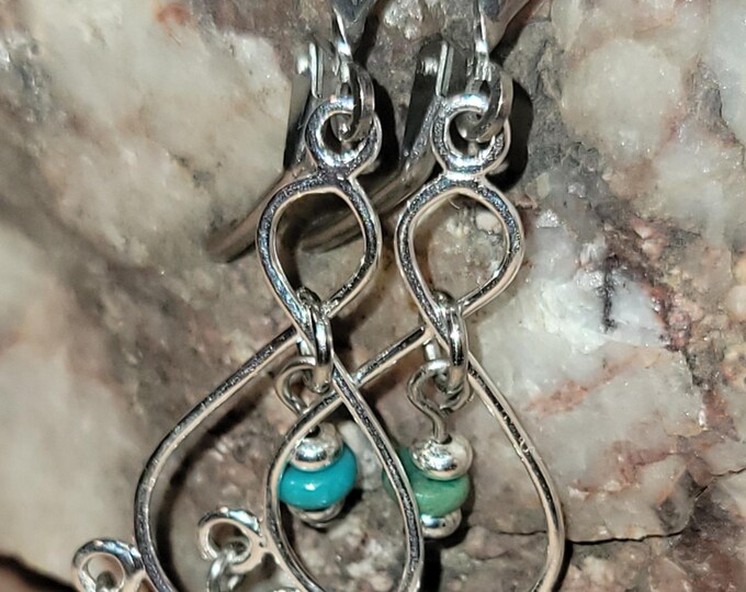 LKE0056, "ATHENA" Enchanting, Turquoise Waterfall earrings. Elegant and Graceful with a Western Flare. Surgical steel ear clasps.