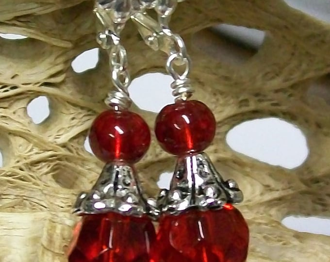 LKE0034, "RUBY", Sexy, Victorian Style, Artisan glass drop earrings!  Ooaa La La!