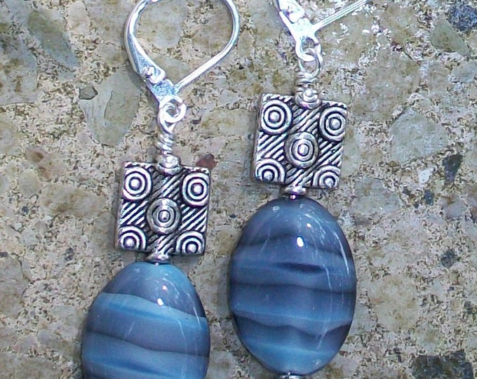 LKE0047, "GALAXY GIRL",  Dreamy, Blue Lace Artisan Glass drop earrings, with surgical steel ear clasp.