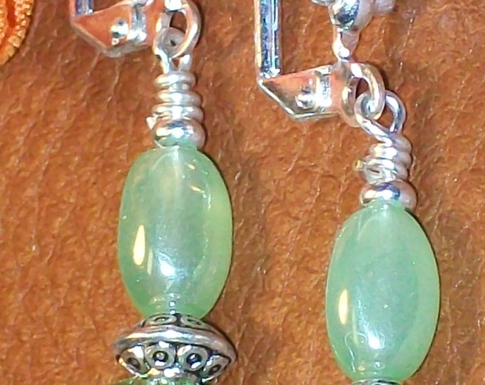 LKE0012,  "KATHLEEN",  Amazing Swarovski Crystals and artisan green fired glass.