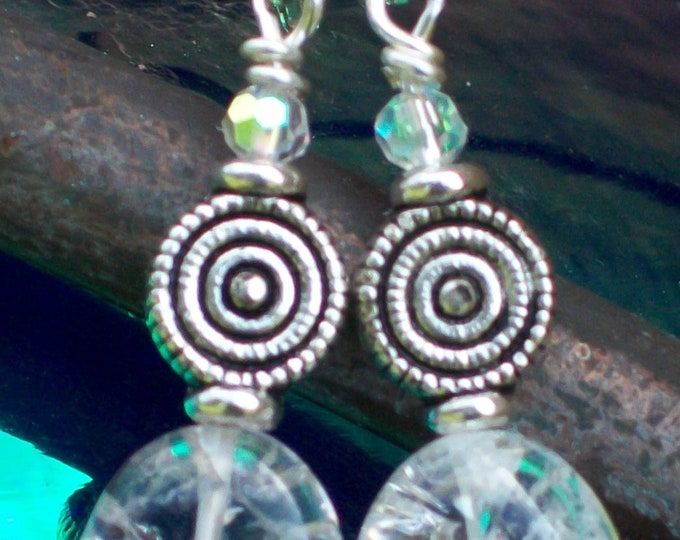 LKEOO54, "KENSON",  Beautiful, Natural Crystal Stone and Swarovski Crystal drop earrings. Surgical steel ear clasps.