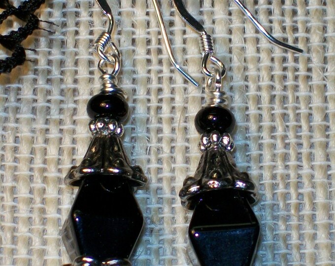 LKE0038,"VITORIA",  Victorian, Vintage style. Devine Black Onyx and glass design. Sexy ,Hippie, Retro style.