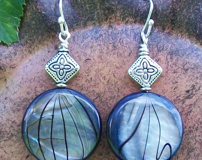 LKE0066  "ATLANTICA",  Boho, Hippie, Natural, Shell, Summer, Blue, Drop Earring, Classic, Vintage, Beach, Stainless Steel