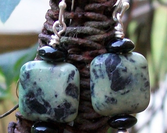 LKE0003,  "ARISA", African Turquiose, with Black Onyx beads, Surgical steel, Bo Ho, Western, Handmade Design