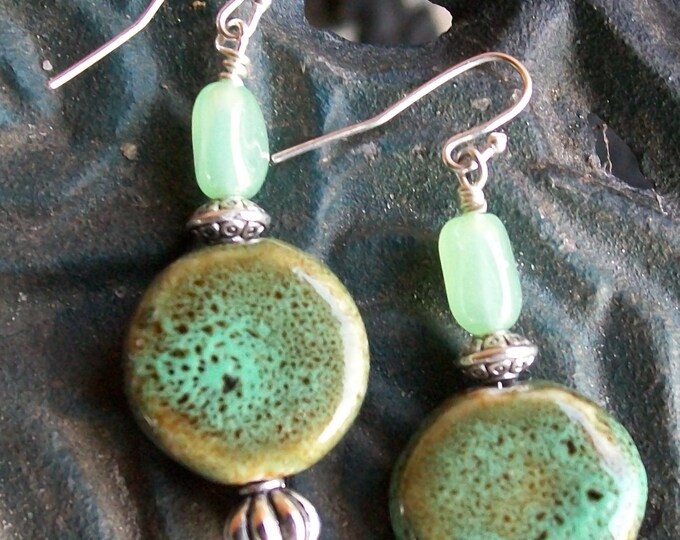 LKE0009,  "ANGELINA",  Fired Ceramic drop earrings.