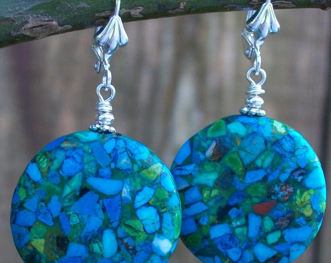 LKE0032, "KATRINA", My favorites! Compounded Turquoise stones, with dainty accent beads and Surgical steel lever back ear clasps.