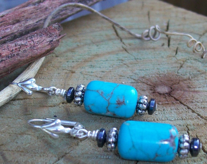 LKE0061, "OLIVIA", Turquoise, Blue, Natural, Stone, Western, Vintage, Hippie, Stainless Steel, Glass