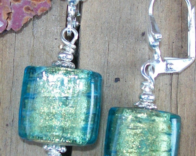 LKE0064, "SEA FOAM DREAMS",  A Dreamy pair of Artisan Glass drop earrings. Stunning, Simple. Surgical steel ear clasps.