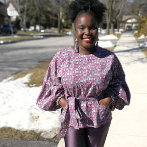 Purple Long Sleeve Cotton Top, Long Sleeve Blouse, evening wear, For her, Women&#39;s Wear