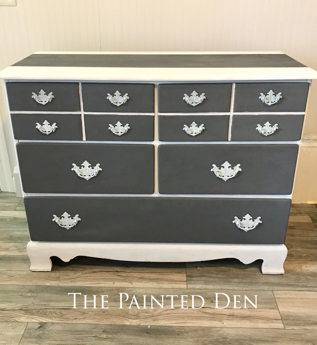 SOLD Vintage Gray and White Dresser Etsy