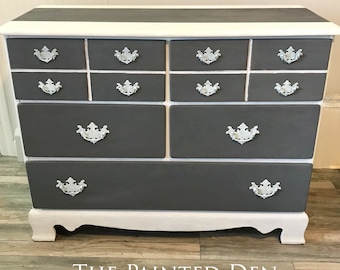 SOLD: Vintage Gray and White Dresser / Shipping Not Included