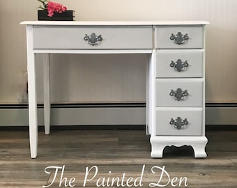 Sample of White & Gray 4 Drawer Vintage / Shabby Chic / Farmhouse Desk / Customize Colors / Shipping Not Included