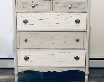 SOLD: Refinished White and Gray Dresser /Shipping Not Included/ See Details