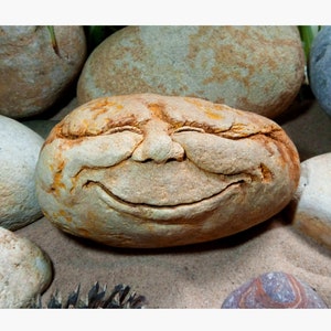 Snoozing Stones -  ‘Horis’ Outdoor Stone Effect Sleeping Character, Happy, Smiling Garden Ornament