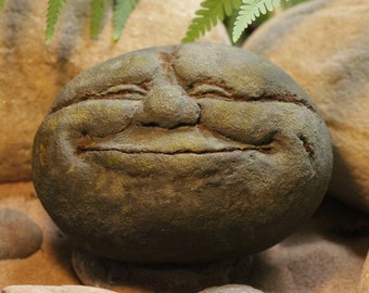 Snoozing Stones -  ‘Beaming Bert’ Outdoor Stone Effect Sleeping Character,  Happy, Smiling Garden Ornament