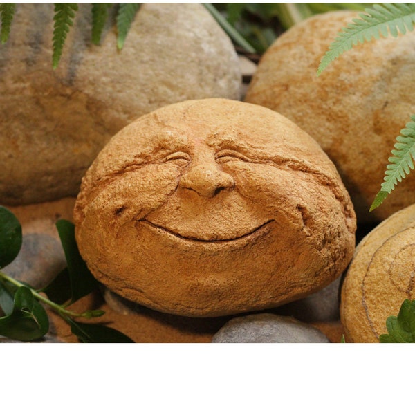 Snoozing Stones -  ‘Sidney Smile’ Outdoor Stone Effect Sleeping Character,  Happy, Smiling Garden Ornament