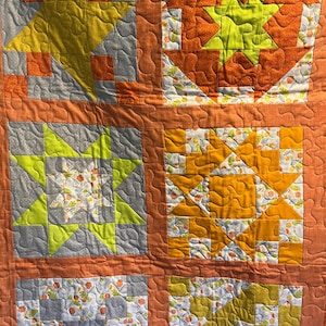Orange and Gray Blocks Lap Quilt