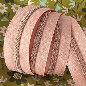 Ballerina Pink Zipper Tape with Rose Gold | Size #5 | Zipper by the Yard