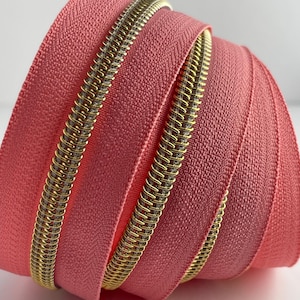 Vintage Rose Zipper Tape with Gold | Size #5 | Zipper by the Yard