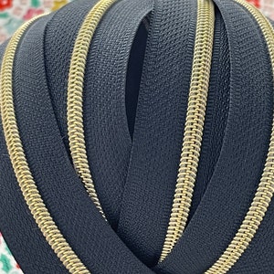 Size #3 | Navy Zipper Tape with Gold Nylon Coils | Zipper by the Yard