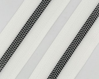 White Zipper Tape with Gunmetal Nylon Coils | Size #5 | Zipper by the Yard