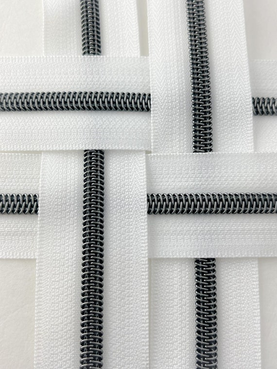 White & Black Striped Nylon Coil Zippers Gunmetal Coil