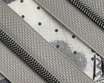 Size #3 | Gray Zipper Tape with Gunmetal Nylon Coils | Zipper by the Yard
