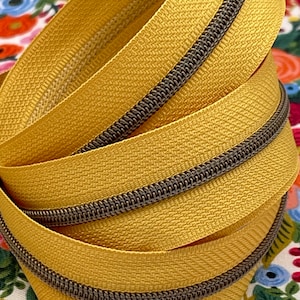 Size #3 | Yellow Zipper Tape with Antique Bronze Nylon Coils | Zipper by the Yard