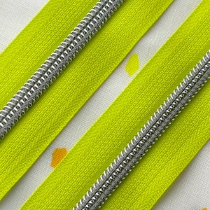 Lime Green Zipper Tape with Silver Nylon Coils | Size #5 | Zipper by the Yard